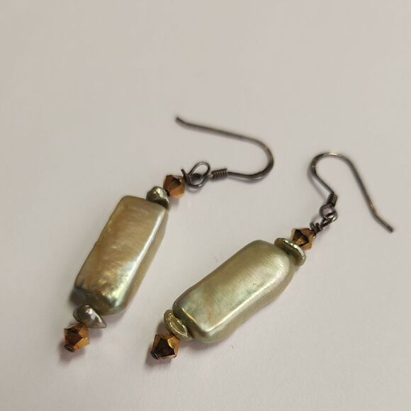 Sterling Silver Green Pearl Earrings - Picture 2 of 3